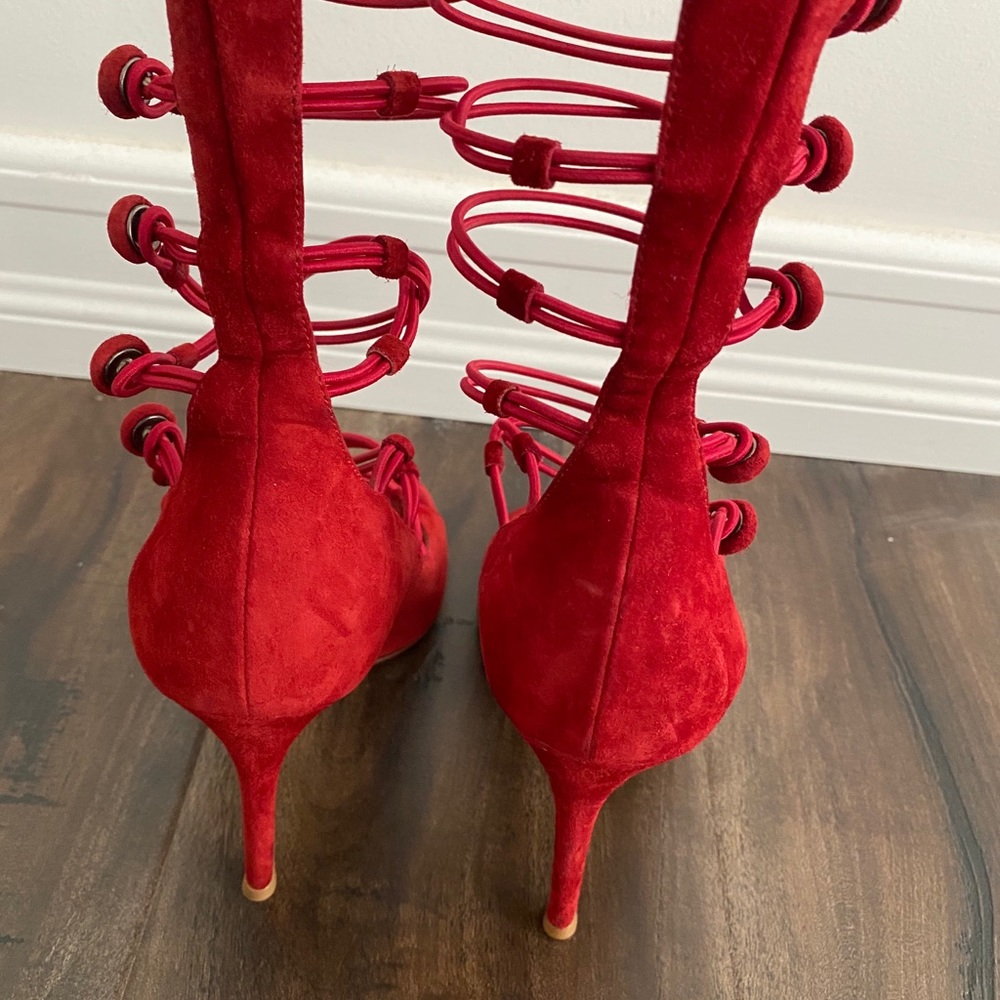GIANVITO ROSSI STRAPPY SUEDE PEEP TOE PUMPS - Picture 3 of 8